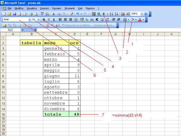 Excel - esempio di una tabella