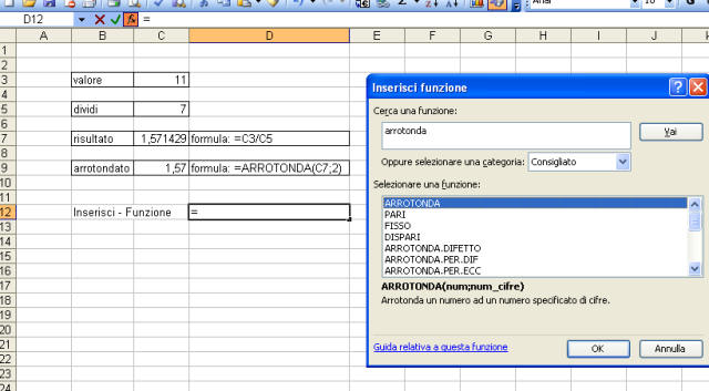 Excel - funzione ARROTONDA